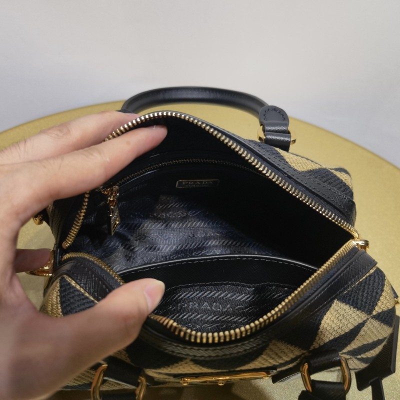 Prada 刺绣织物手袋袋波士顿包