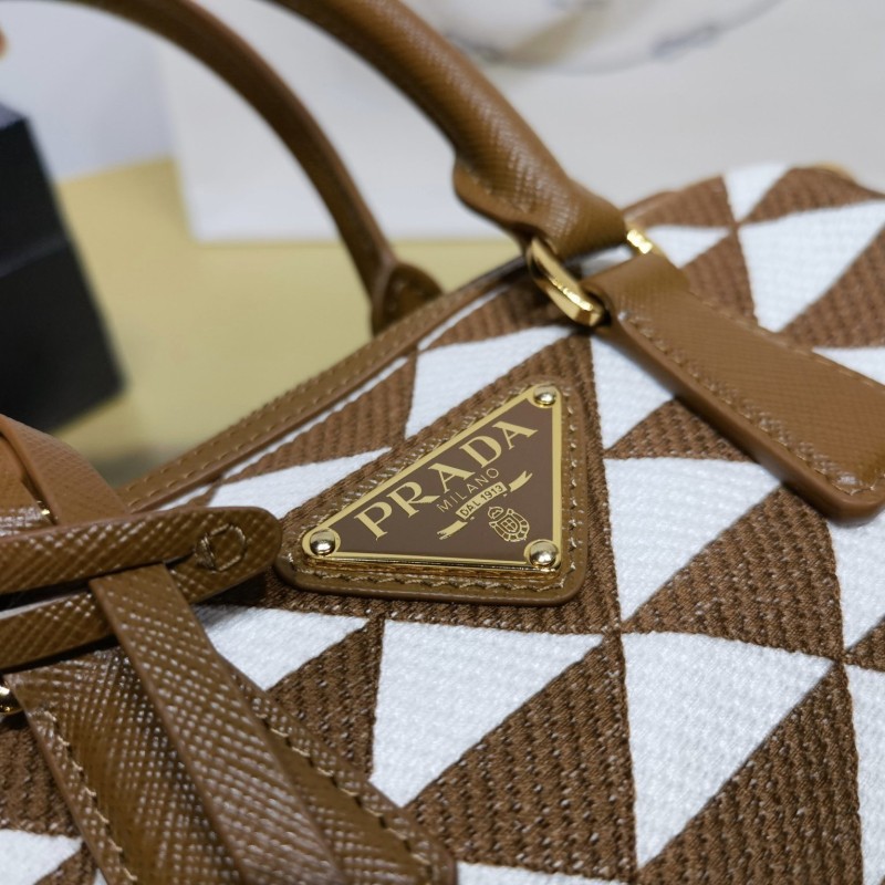 Prada 刺绣织物手袋袋波士顿包