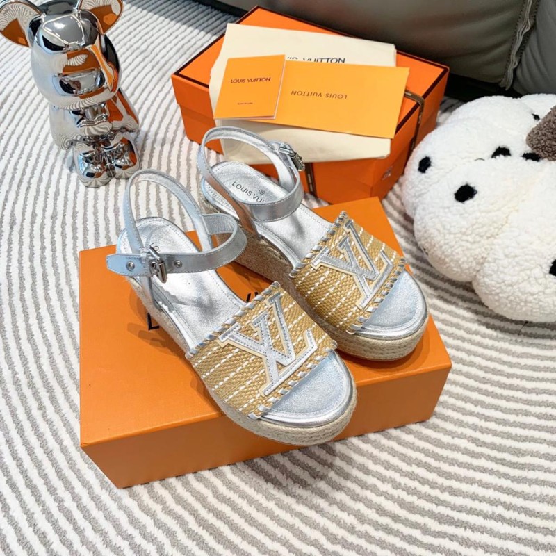 LV Straw Wedge Sandals
