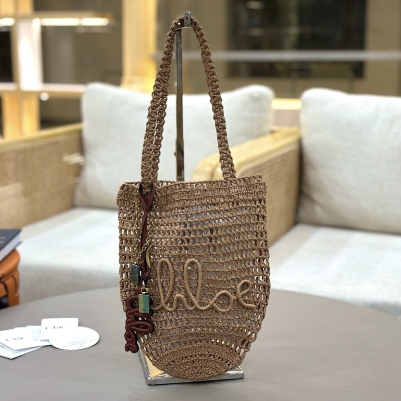 Chloe拉菲草皮革托特包